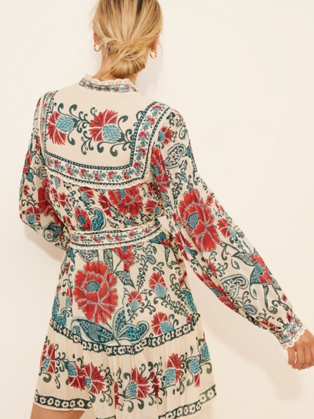 Farm Rio Francesca Long Sleeve Button Front Mini Dress | Size Large - Picture 2 of 12